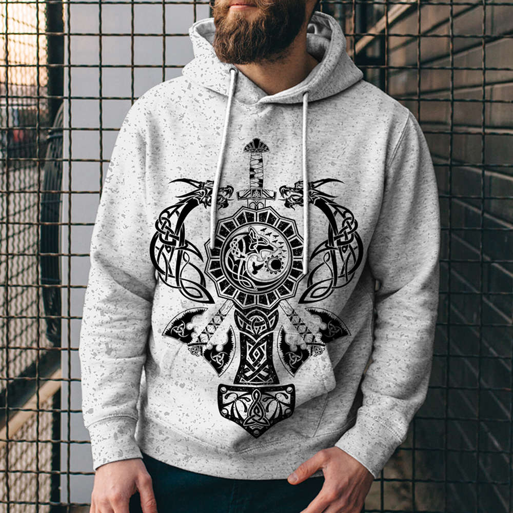 3D Digital Printing Loose Hooded Sweatshirt