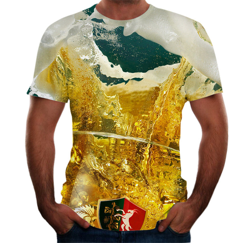 Personalized Design Beer 3D Digital Print Flower Men Short-Sleeved T-Shirt