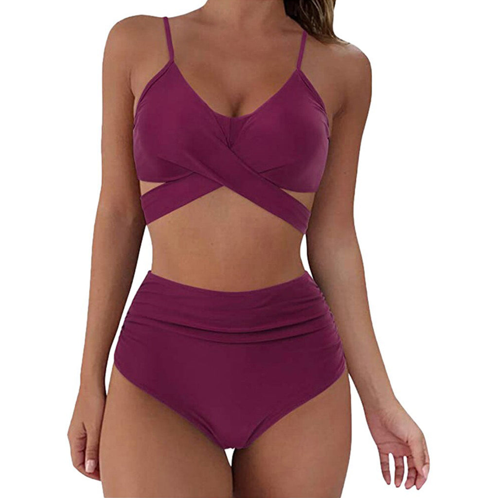 Two-Piece Cross High Waist Split Swimsuit