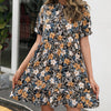 Stand Collar Ruffle Small Floral Short Sleeve Dress