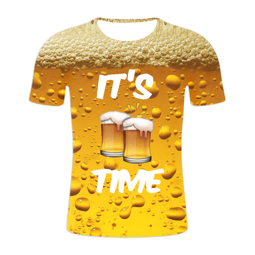 Graphic beer print short-sleeved T-shirt