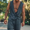 Ins Style Ordinary Cotton And Linen Sleeveless Hooded Vest Casual Suit