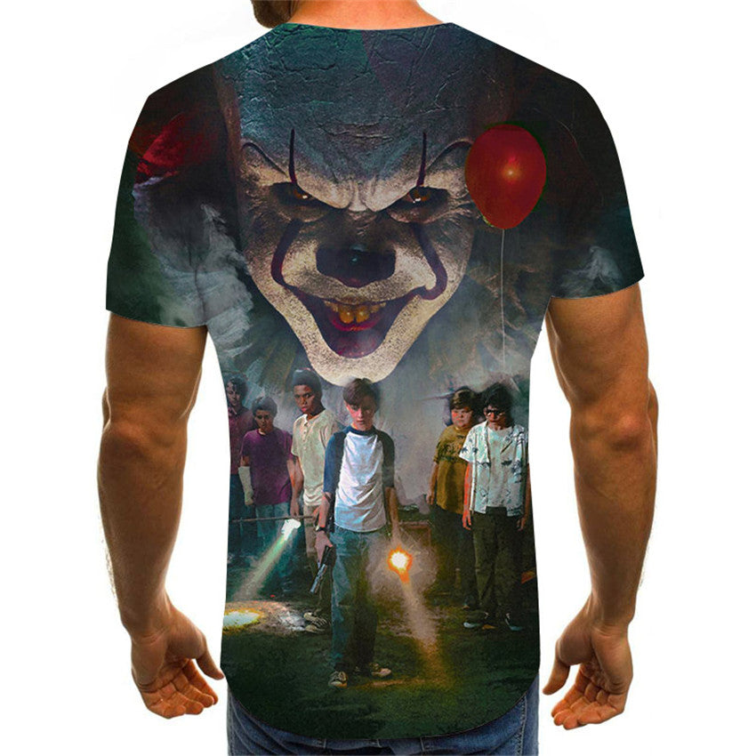 European And American Style Clown 3D Digital Printing Round Neck Short Sleeve T-Shirt