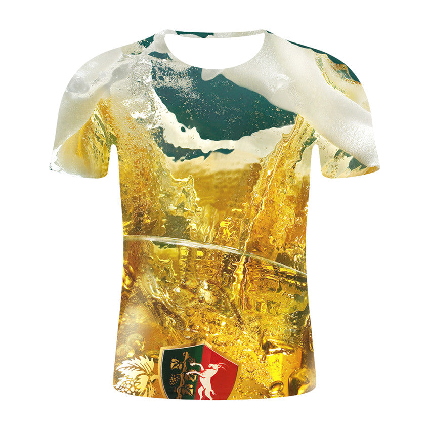 Personalized Design Beer 3D Digital Print Flower Men Short-Sleeved T-Shirt