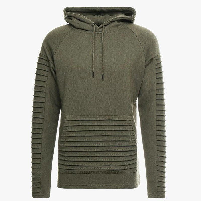 Mens Long Sleeve Hoodie With Pleated Stripes Hoodies