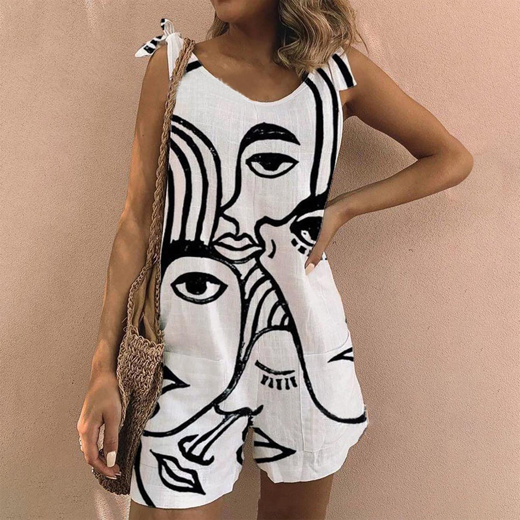 New Printed Cotton And Linen Slub Loose Style Jumpsuit