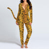 Women's V-neck Digital Printing Long-sleeved Button Tail Bodysuit