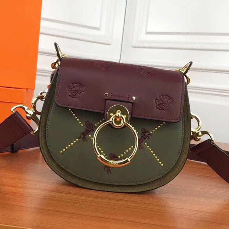 Ring Scrub Contrast Color Leather Piglet Bag Lady Fashion Saddle Bag