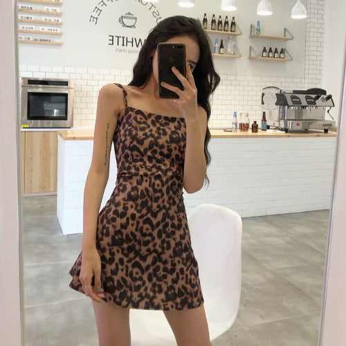 A-Line Skirt Temperament Leopard Print Fashion Strap