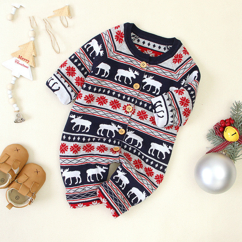 Autumn long-sleeved Christmas deer romper romper