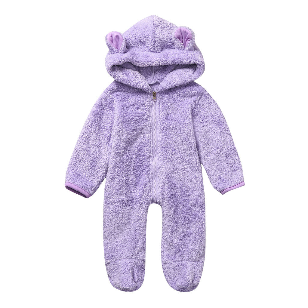 Hooded design jumpsuit with fleece