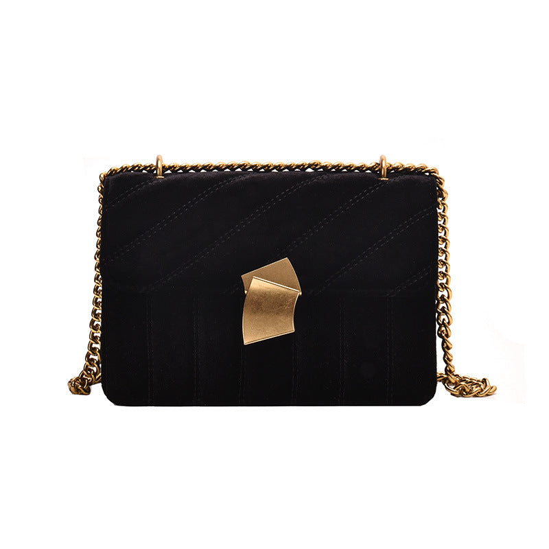 Gold Velvet Lock Shoulder Crossbody Bag