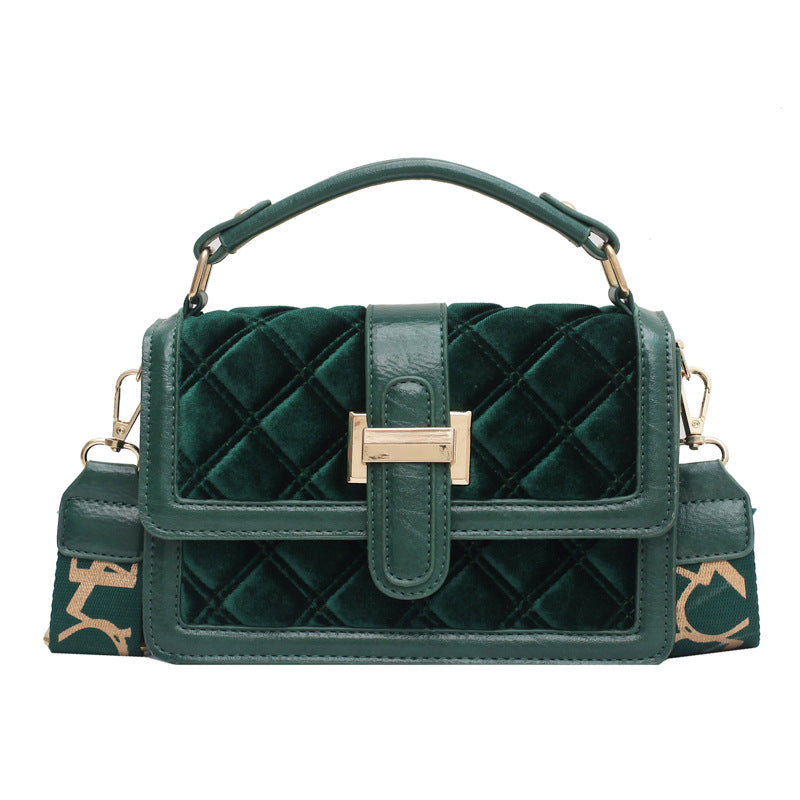 Velvet Wide Shoulder Strap Crossbody Small Square Bag