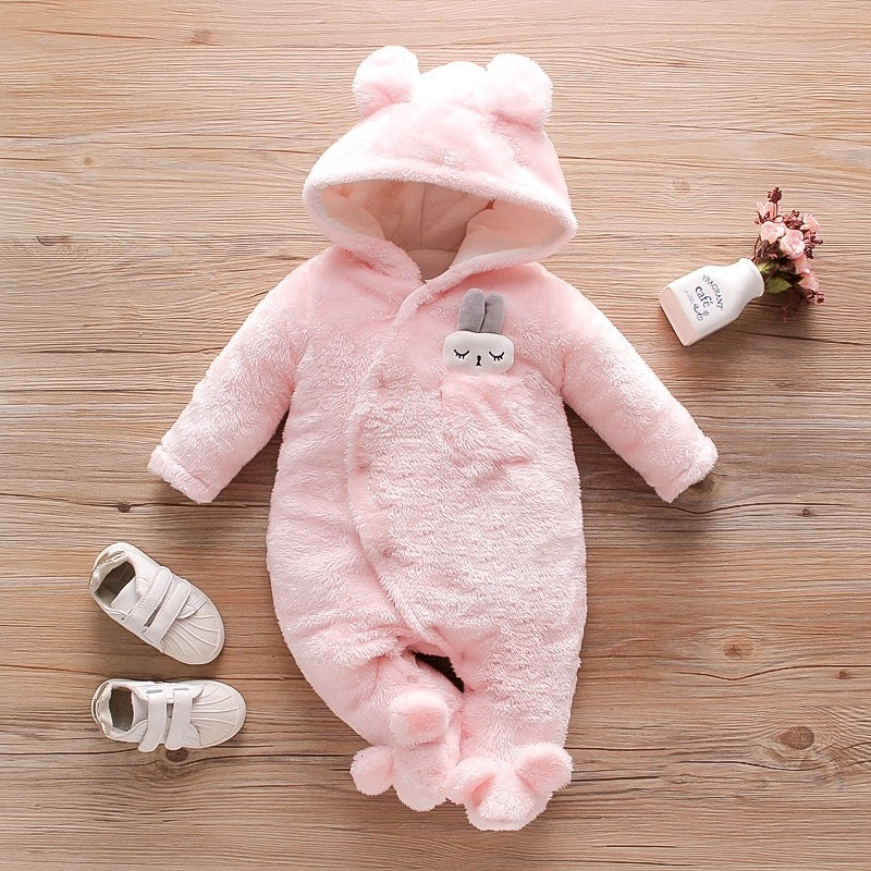 Solid Color Cartoon Baby One-piece Thick Cotton Velvet Suit