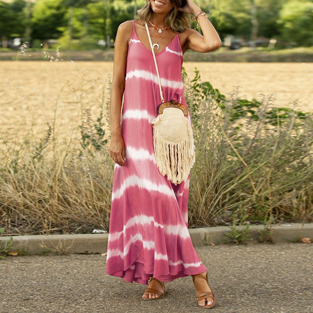 Women's Printed Striped Plus Size Maxi Loose Dress