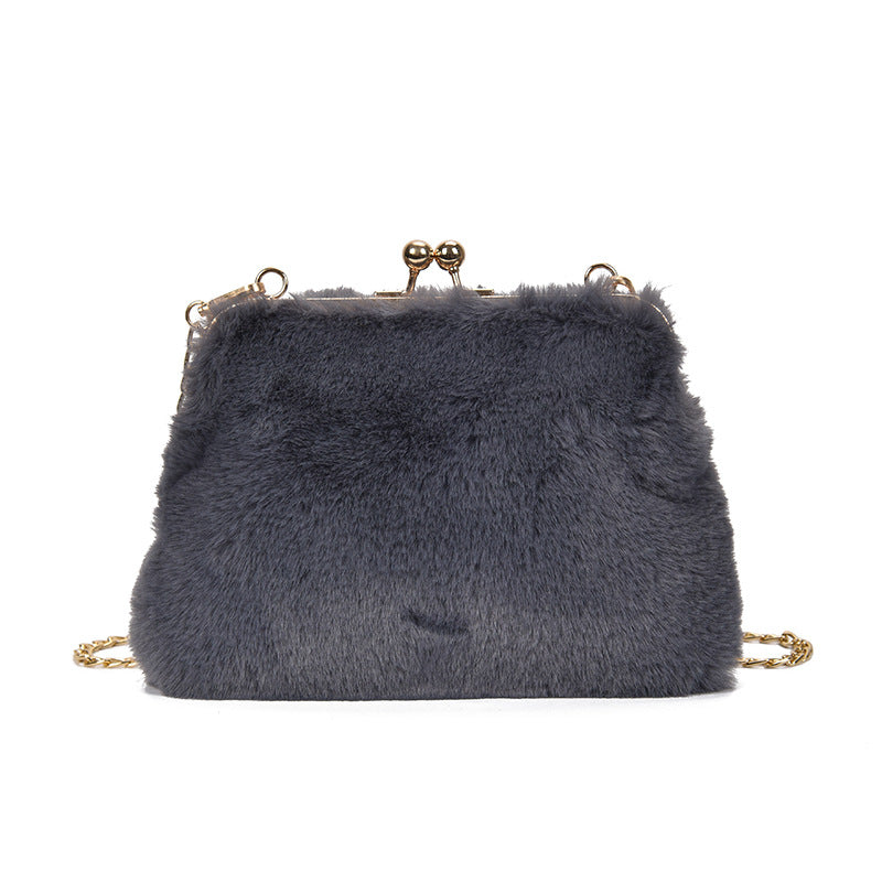 Hairy clip Korean style chain handbag