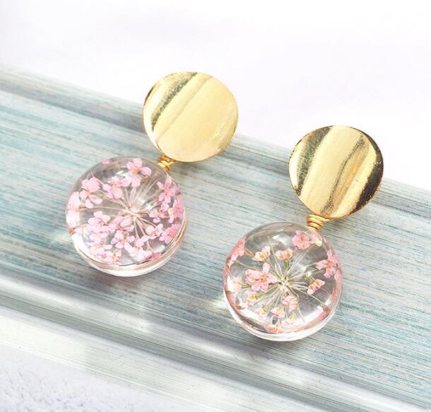 Temperament Hundred Towers Sequins Small Fresh Glass Ball Gypsophila Earrings Summer Earring