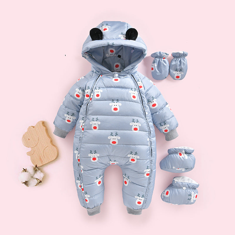 Down jacket plus velvet baby romper jumpsuit