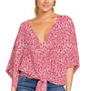 V-Neck Shirt Floral Printed Top Short Sleeve Knotted Print Clothing