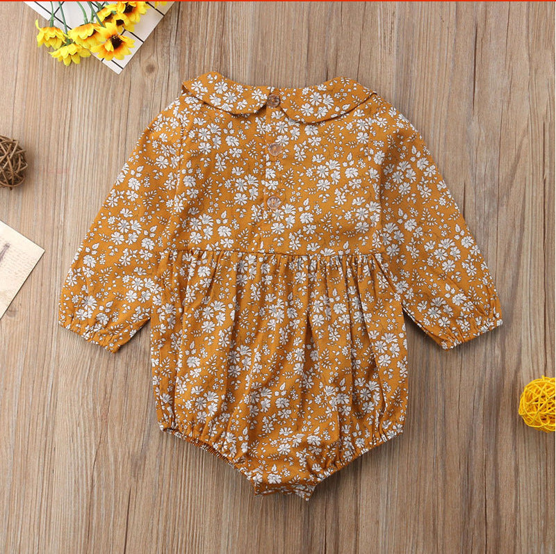 Melina Romper Female Baby Crawling Clothes Infant Long-sleeved Small Floral Back Buckle