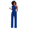 Solid color slant collar button up Jumpsuit