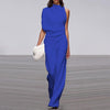 Solid Color One-Shoulder Pile Collar Jumpsuit