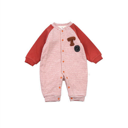 Striped Letter Embroidery And Velvet Warm Baby Jumpsuit