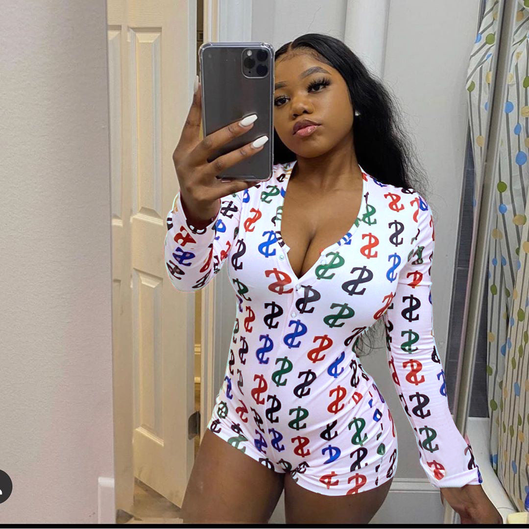 Fashion Sexy Printed Letter Home Wear Tights Jumpsuit