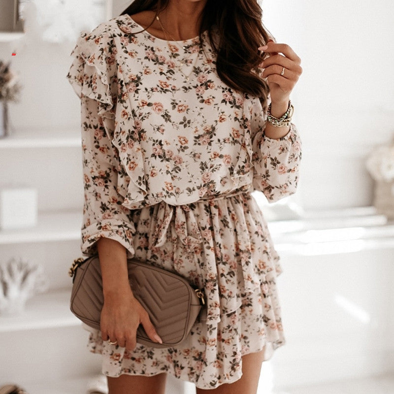 Floral Print Dress For Women Casual Long Sleeve Dress Party