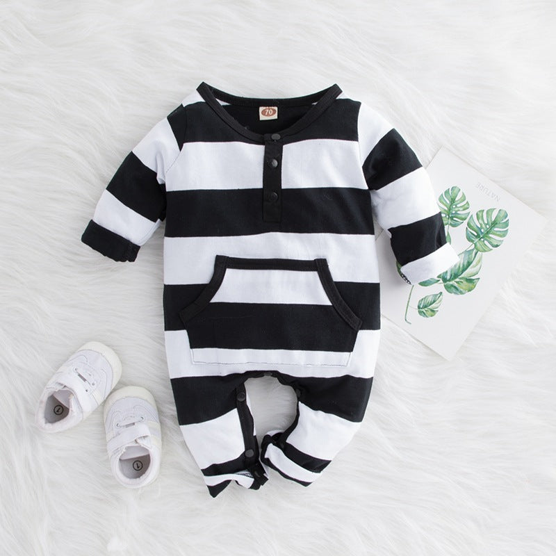 Instagram One-piece Black And White Striped Cotton Fall