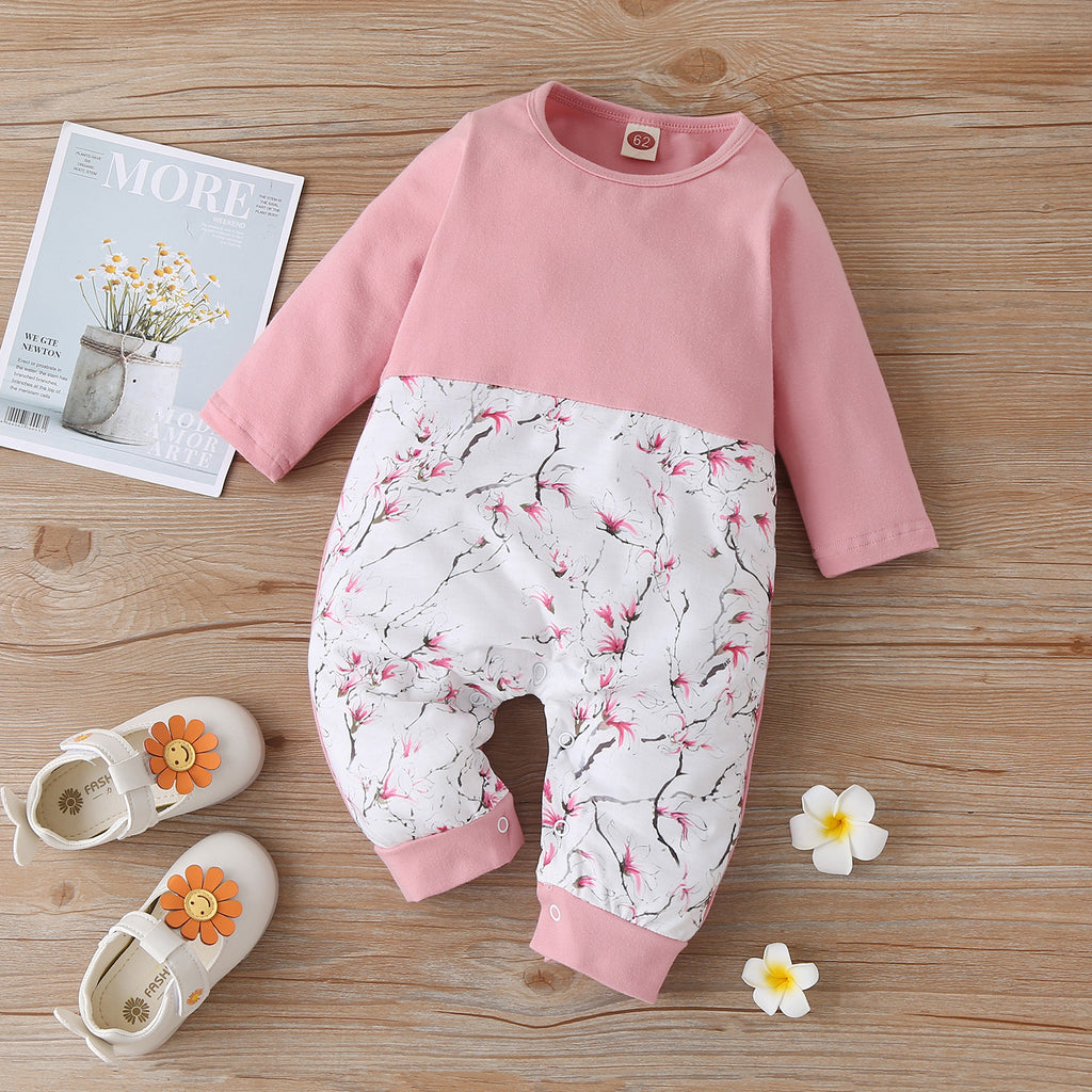Infant Autumn and Winter Small Fresh Print Color-Blocking Romper One-Piece Romper