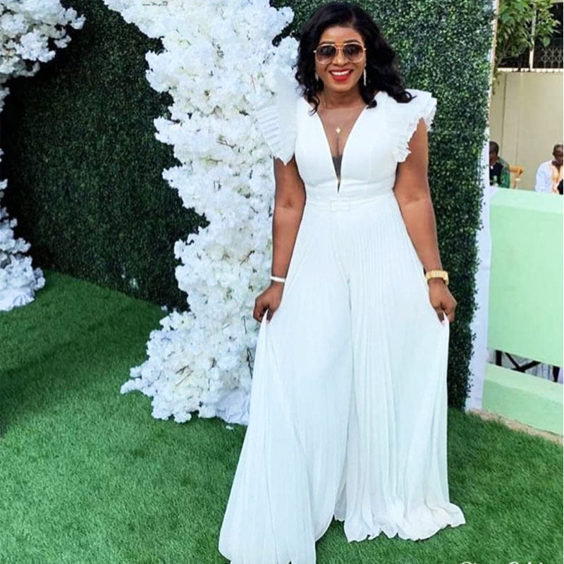 Plus Size Women's Casual Chiffon Pleated Jumpsuit