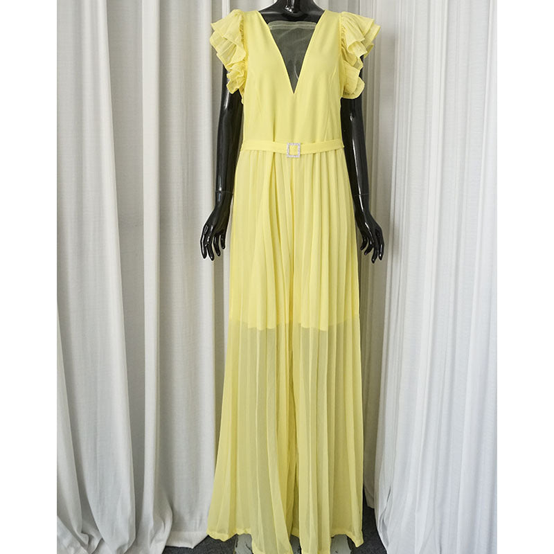 Plus Size Women's Casual Chiffon Pleated Jumpsuit
