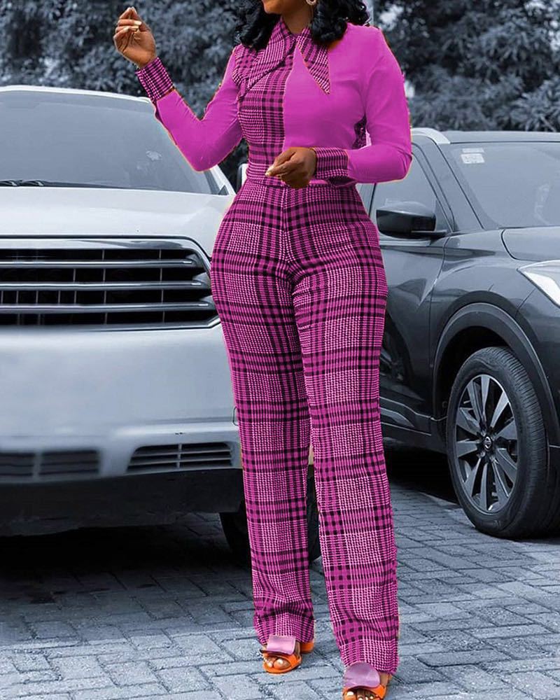 Digital Printing Check Stitching Jumpsuit