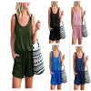 Solid Color Open Back Sleeveless Vest Pocket Jumpsuit One Piece Pants Women