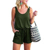 Solid Color Open Back Sleeveless Vest Pocket Jumpsuit One Piece Pants Women