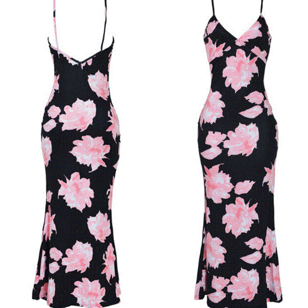 Spring European and American Women's Sexy Printed Sling Dress Party Dress