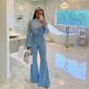 Color-enhanced Half-high Collar Flared Sleeve Waist Jumpsuit