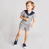 Navy Style Lapel Cotton And Linen Short-Sleeved Sister And Brother Outfit