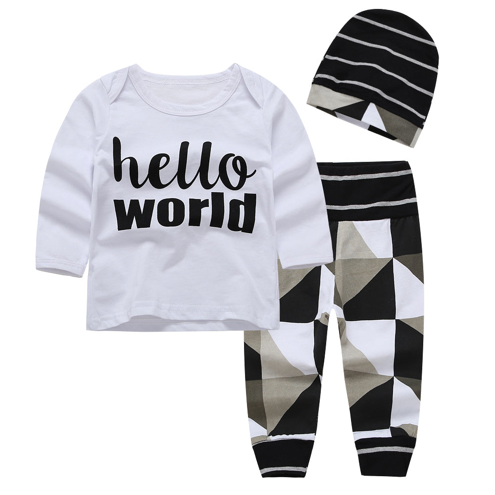 Three-Piece Infant Letter Printing Long Sleeve T-Shirt Plaid