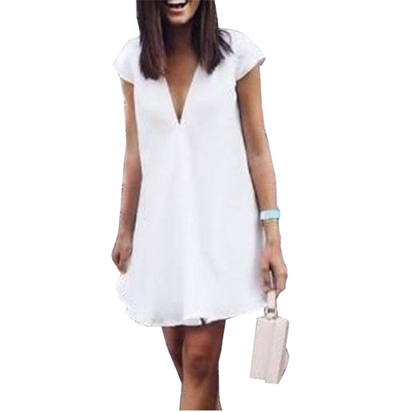 2021 Women Summer Casual T-shirt Dress V Neck Party Dresses