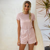 Women's Summer Round Neck Striped Home Casual Jumpsuit Shorts