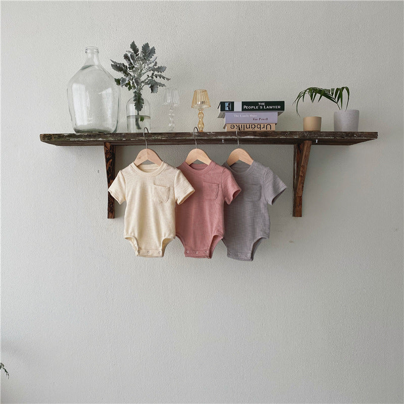 Baby Short-sleeved Solid Color Soft Waxy Fart Romper