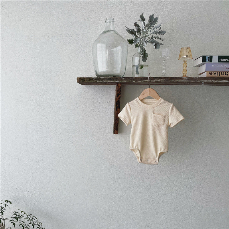 Baby Short-sleeved Solid Color Soft Waxy Fart Romper