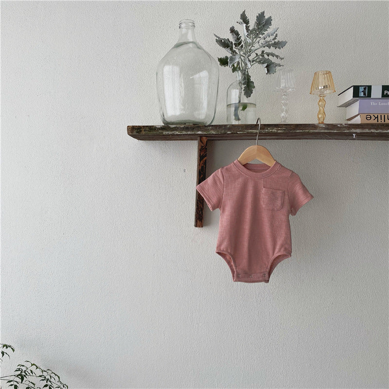 Baby Short-sleeved Solid Color Soft Waxy Fart Romper