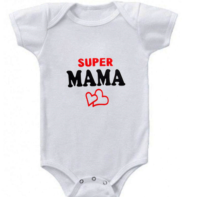 DERMSPE  Funny Super Mama Papa Printed Baby Romper New Fashion Boys Girls Jumpsuit Soft Short Sleeved O Neck Bodysuit 0-24M