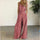 Cotton And Linen Printed Button Trim Suspenders Jumpsuit