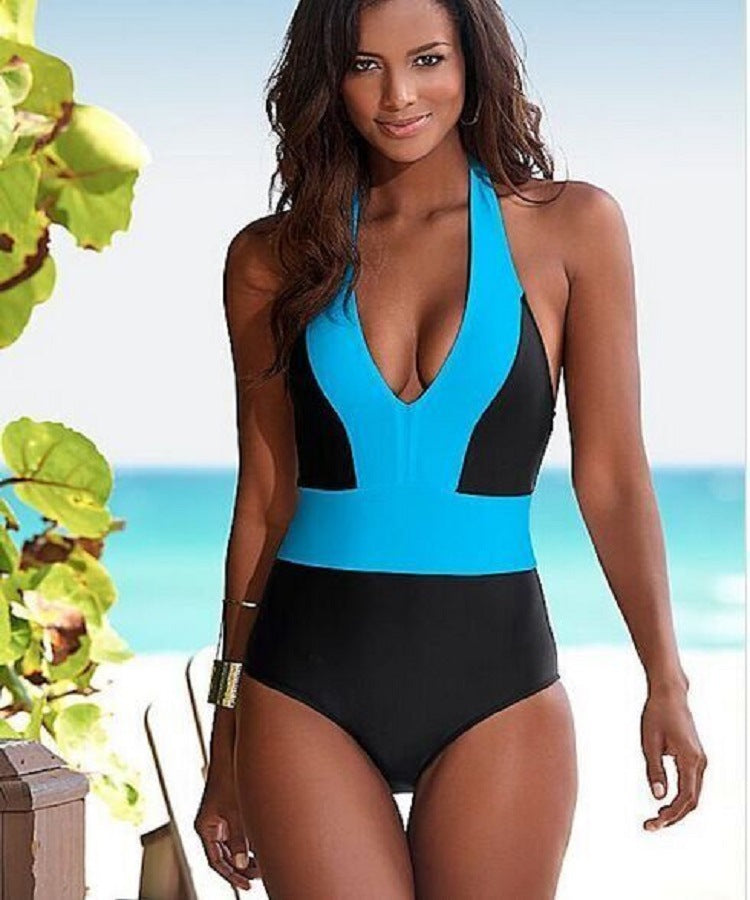 Foreign Trade New Style One-Piece Ladies Swimsuit European And American Sexy Color Matching Bikini One-Piece Swimsuit