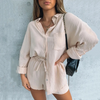 Single-breasted Cardigan Loose Top High Waist Shorts Two-Piece Set