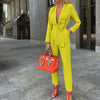 Women's Sexy Fashion Solid Color Tie Deep V Jumpsuit